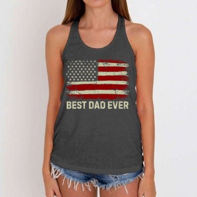 Vintage American Flag Funny Patriotic Best American Dad Ever Gift Women's Knotted Racerback Tank