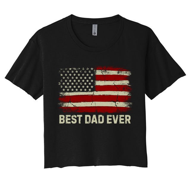 Vintage American Flag Funny Patriotic Best American Dad Ever Gift Crop Top