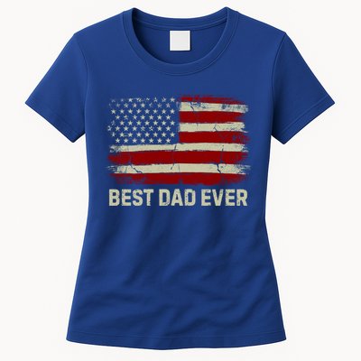 Vintage American Flag Funny Patriotic Best American Dad Ever Gift Womens T-Shirt
