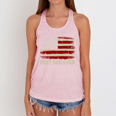 Vintage American Flag Funny Patriotic Best American Dad Ever Gift Women's Knotted Racerback Tank