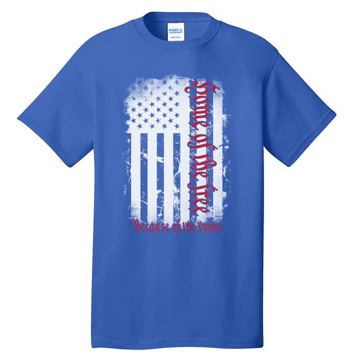 Vintage American Flag Home Of The Free Because Of The Brave Gift Tall T-Shirt