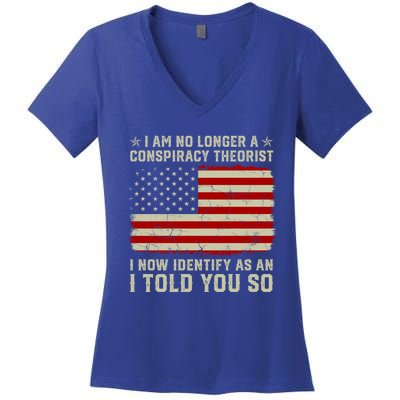 Vintage American Flag I Am No Longer A Conspiracy Theorist Funny Gift Women's V-Neck T-Shirt