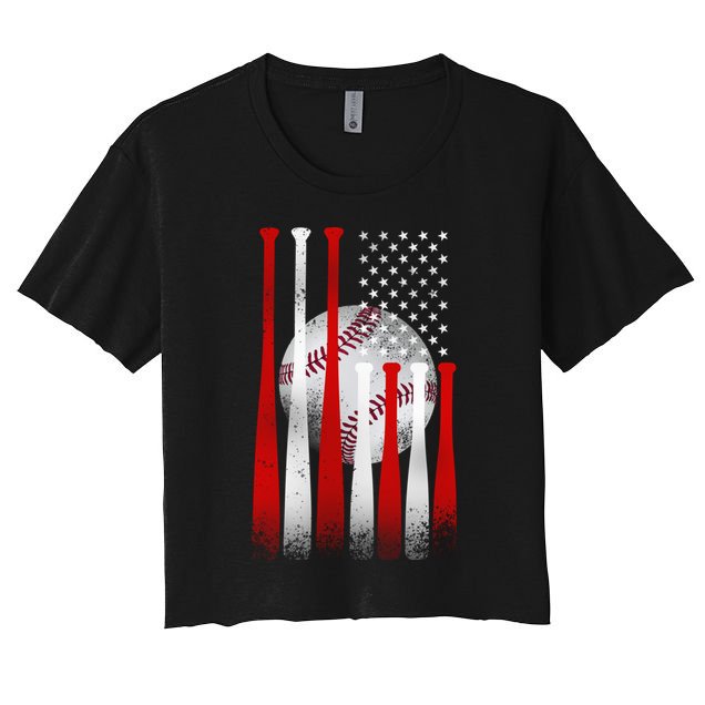 Vintage American Flag Baseball Cool Gift Baseball Fans Gift Crop Top
