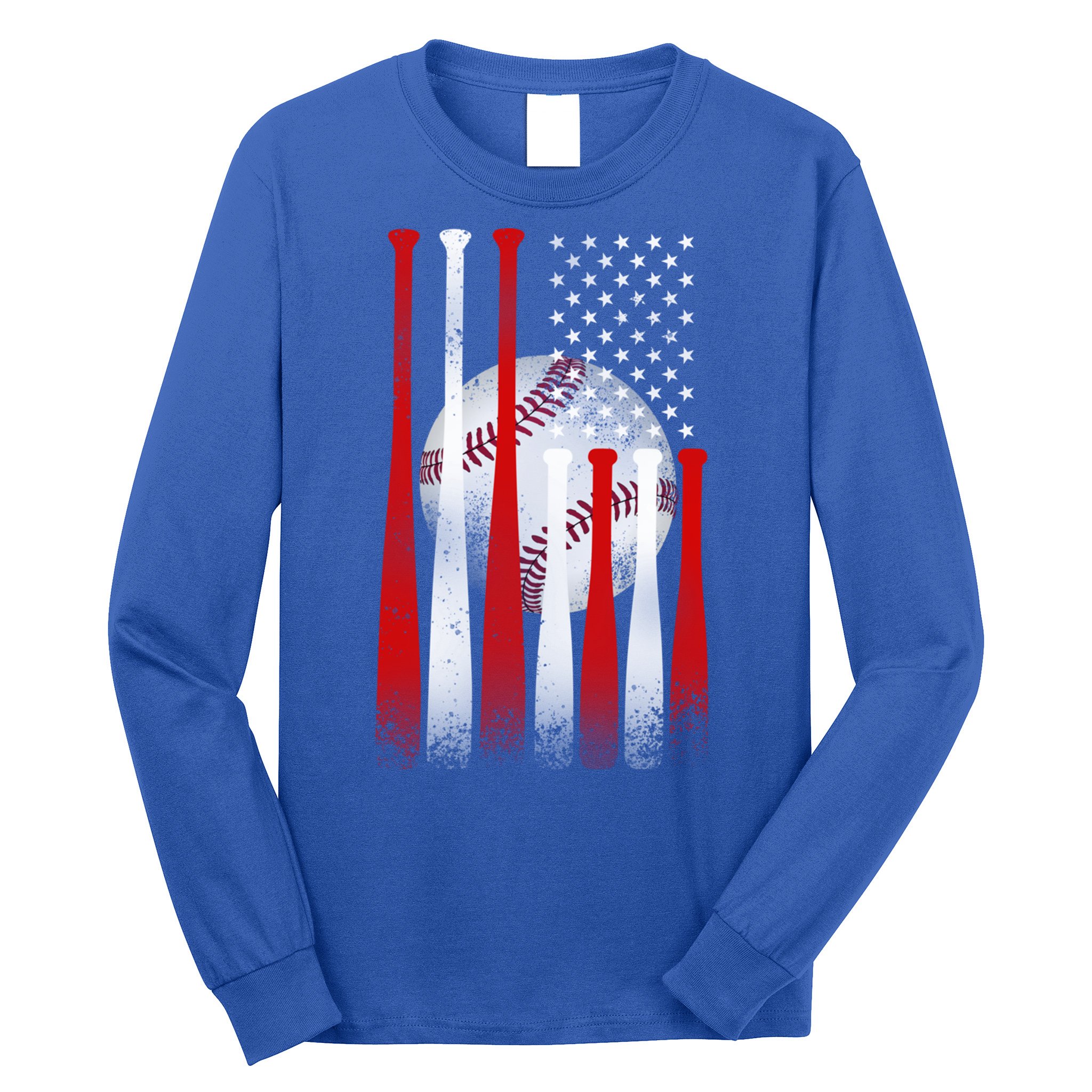 Vintage American Flag Baseball Cool Gift Baseball Fans Gift Long Sleeve Shirt