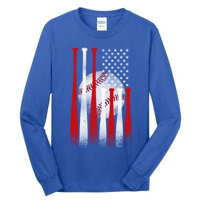 Vintage American Flag Baseball Cool Gift Baseball Fans Gift Tall Long Sleeve T-Shirt