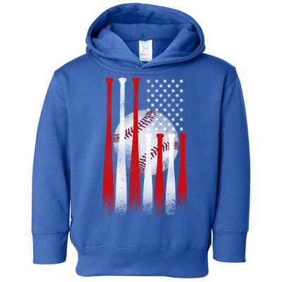 Vintage American Flag Baseball Cool Gift Baseball Fans Gift Toddler Hoodie