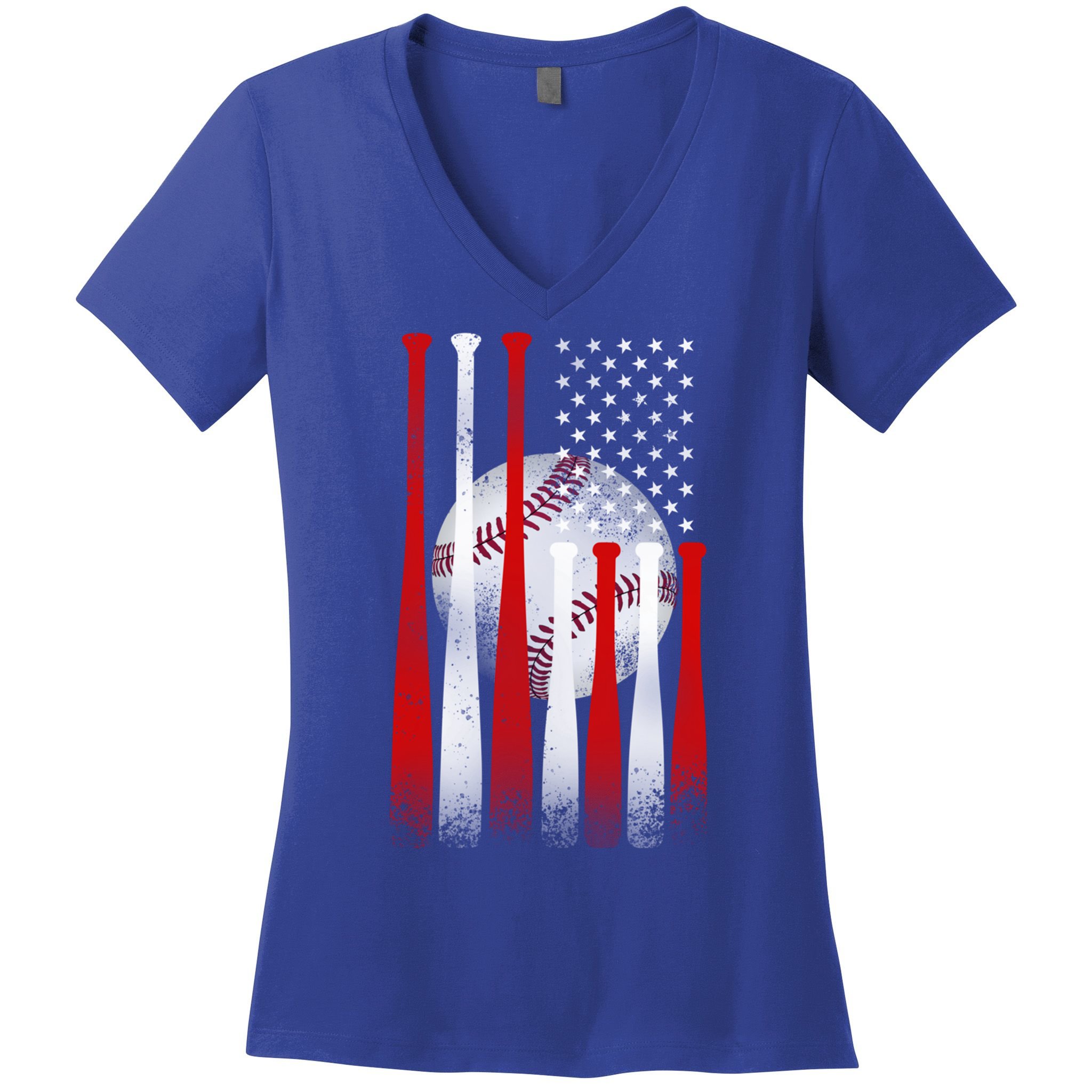 Vintage American Flag Baseball Cool Gift Baseball Fans Gift Women's V-Neck T-Shirt