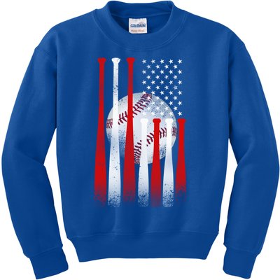 Vintage American Flag Baseball Cool Gift Baseball Fans Gift Kids Sweatshirt