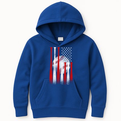 Vintage American Flag Baseball Cool Gift Baseball Fans Gift Kids Hoodie
