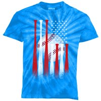 Vintage American Flag Baseball Cool Gift Baseball Fans Gift Kids Tie-Dye T-Shirt