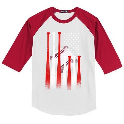 Vintage American Flag Baseball Cool Gift Baseball Fans Gift Kids Colorblock Raglan Jersey