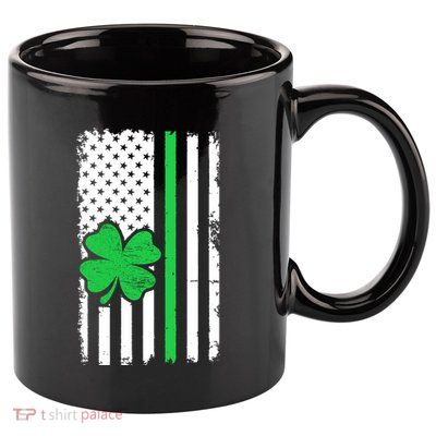 Vintage American Flag St Patricks Day Irish Lucky Shamrock St. Patrick's Day 11oz C Handle Ceramic Mug