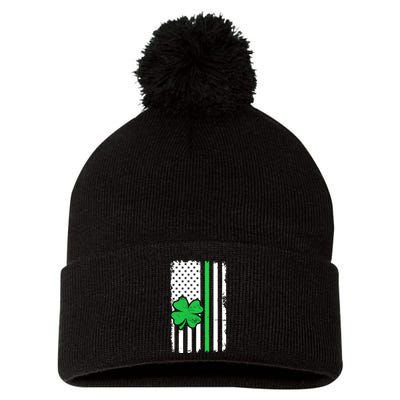 Vintage American Flag St Patricks Day Irish Lucky Shamrock St. Patrick's Day Pom Pom 12in Knit Beanie