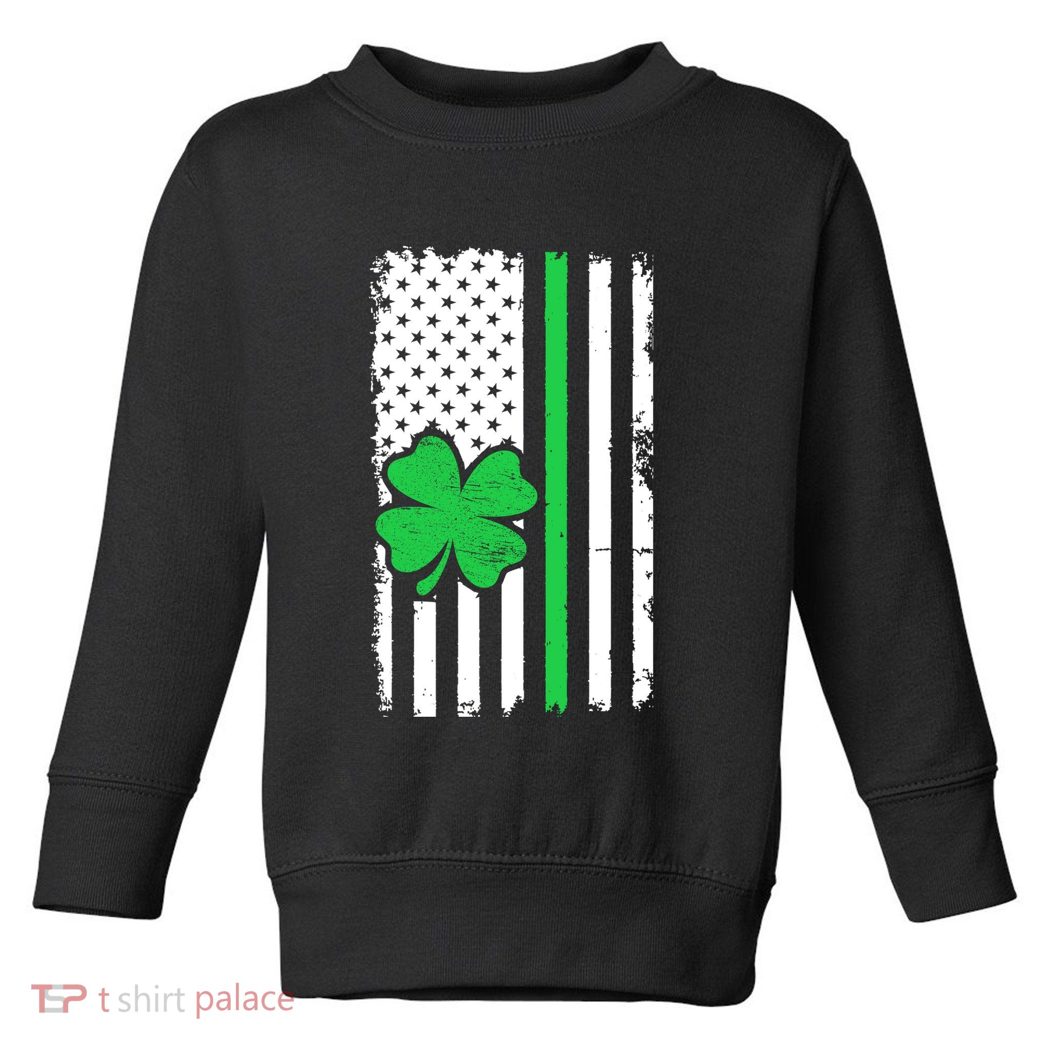 Vintage American Flag St Patricks Day Irish Lucky Shamrock St. Patrick's Day Toddler Sweatshirt
