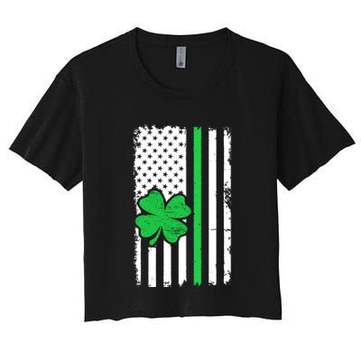 Vintage American Flag St Patricks Day Irish Lucky Shamrock St. Patrick's Day Crop Top
