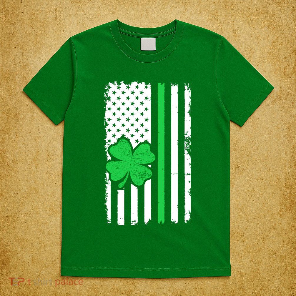 Vintage American Flag St Patricks Day Irish Lucky Shamrock St. Patrick's Day T-Shirt
