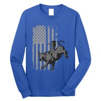 Vintage American Flag Bucking Bull Riding Patriotism Rodeo Gift Long Sleeve Shirt