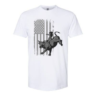 Vintage American Flag Bucking Bull Riding Patriotism Rodeo Gift Softstyle® CVC T-Shirt