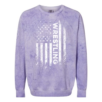 Vintage American Flag Wrestling Patriotic Wrestler Gift Colorblast Crewneck Sweatshirt