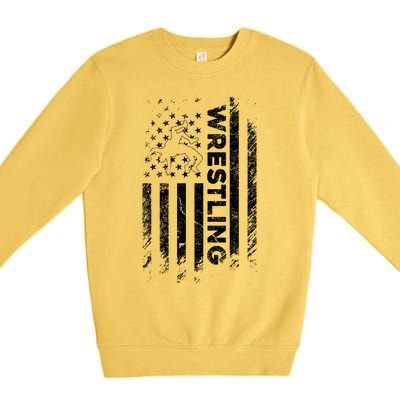 Vintage American Flag Wrestling Patriotic Wrestler Gift Premium Crewneck Sweatshirt