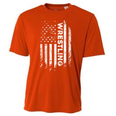 Vintage American Flag Wrestling Patriotic Wrestler Gift Cooling Performance Crew T-Shirt