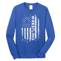 Vintage American Flag Wrestling Patriotic Wrestler Gift Long Sleeve Shirt