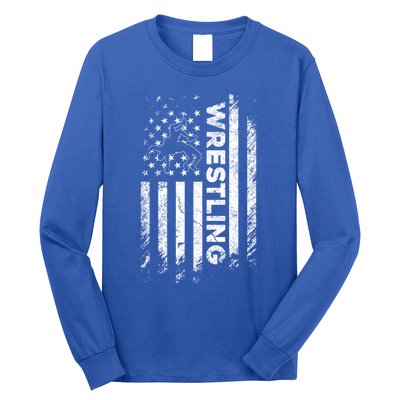 Vintage American Flag Wrestling Patriotic Wrestler Gift Long Sleeve Shirt