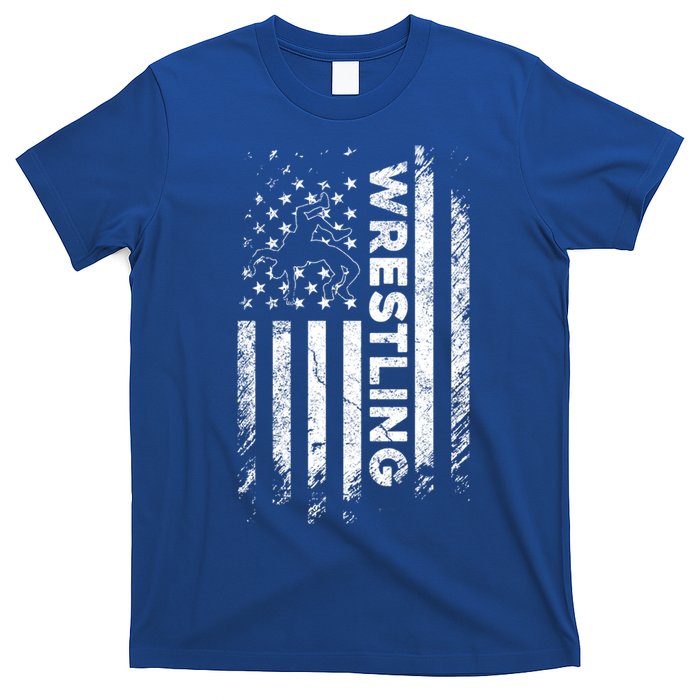 Vintage American Flag Wrestling Patriotic Wrestler Gift T-Shirt