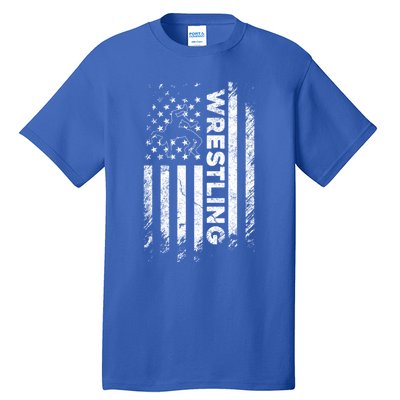 Vintage American Flag Wrestling Patriotic Wrestler Gift Tall T-Shirt