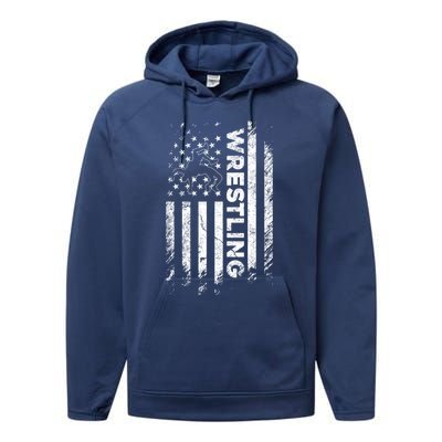 Vintage American Flag Wrestling Patriotic Wrestler Gift Performance Fleece Hoodie