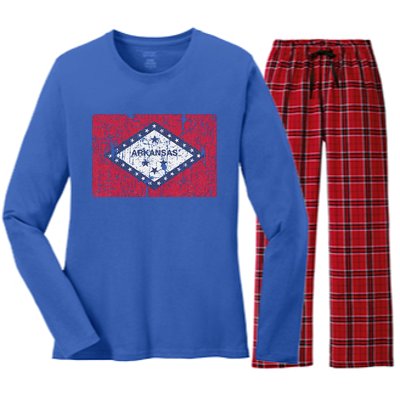 Vintage Arkansas Flag For Souvenir Ar Gift Women's Long Sleeve Flannel Pajama Set 