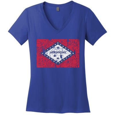 Vintage Arkansas Flag For Souvenir Ar Gift Women's V-Neck T-Shirt