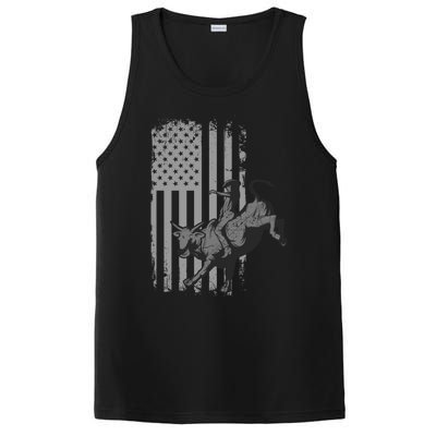 Vintage American Flag Bucking Bull Riding Patriotism Rodeo Funny Gift PosiCharge Competitor Tank