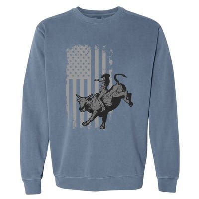 Vintage American Flag Bucking Bull Riding Patriotism Rodeo Funny Gift Garment-Dyed Sweatshirt