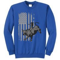 Vintage American Flag Bucking Bull Riding Patriotism Rodeo Funny Gift Sweatshirt