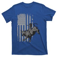 Vintage American Flag Bucking Bull Riding Patriotism Rodeo Funny Gift T-Shirt