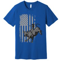 Vintage American Flag Bucking Bull Riding Patriotism Rodeo Funny Gift Premium T-Shirt