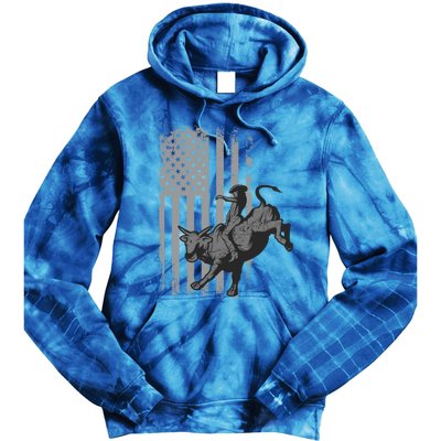 Vintage American Flag Bucking Bull Riding Patriotism Rodeo Funny Gift Tie Dye Hoodie