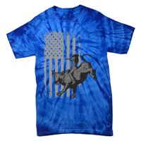 Vintage American Flag Bucking Bull Riding Patriotism Rodeo Funny Gift Tie-Dye T-Shirt