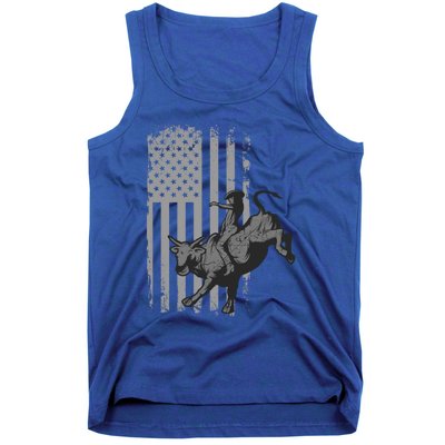 Vintage American Flag Bucking Bull Riding Patriotism Rodeo Funny Gift Tank Top