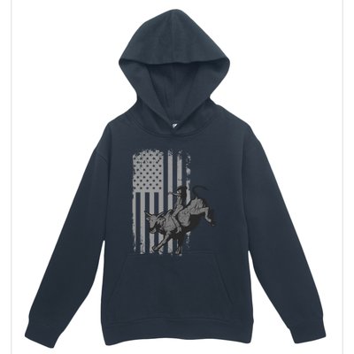 Vintage American Flag Bucking Bull Riding Patriotism Rodeo Funny Gift Urban Pullover Hoodie