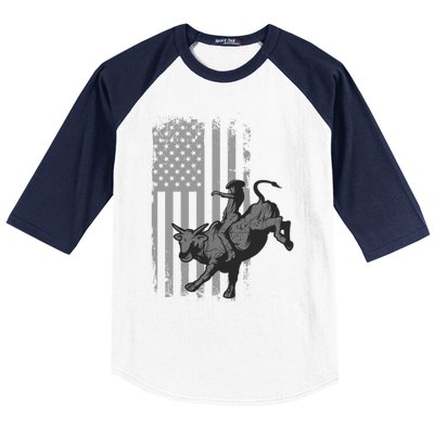 Vintage American Flag Bucking Bull Riding Patriotism Rodeo Funny Gift Baseball Sleeve Shirt