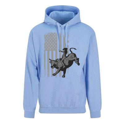 Vintage American Flag Bucking Bull Riding Patriotism Rodeo Funny Gift Unisex Surf Hoodie