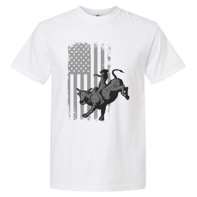 Vintage American Flag Bucking Bull Riding Patriotism Rodeo Funny Gift Garment-Dyed Heavyweight T-Shirt