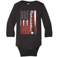 Vintage American Flag Baseball Team Gift  boy Teens Baby Long Sleeve Bodysuit