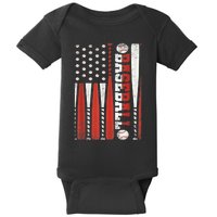 Vintage American Flag Baseball Team Gift  boy Teens Baby Bodysuit