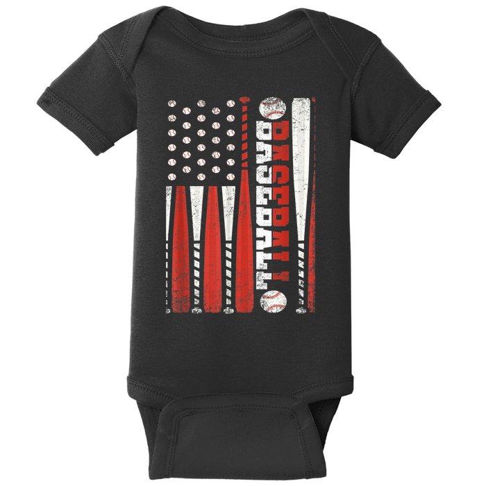 Vintage American Flag Baseball Team Gift  boy Teens Baby Bodysuit