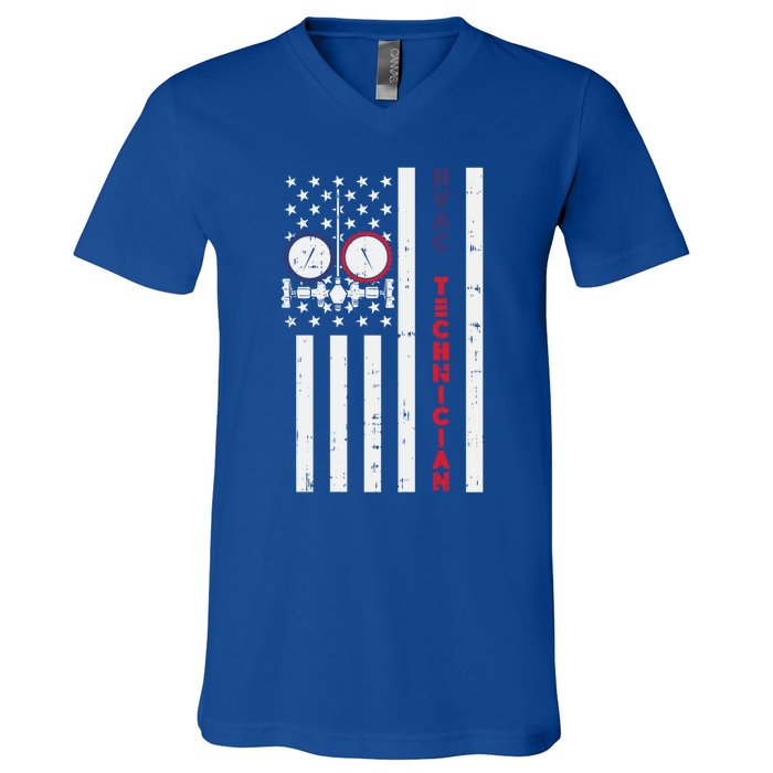 Vintage American Flag Hvac Technician Us Hvac Tech Gift V-Neck T-Shirt