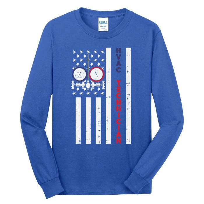 Vintage American Flag Hvac Technician Us Hvac Tech Gift Tall Long Sleeve T-Shirt