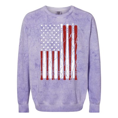 Vintage American Flag Baseball Boy Dad 4th July Colorblast Crewneck Sweatshirt